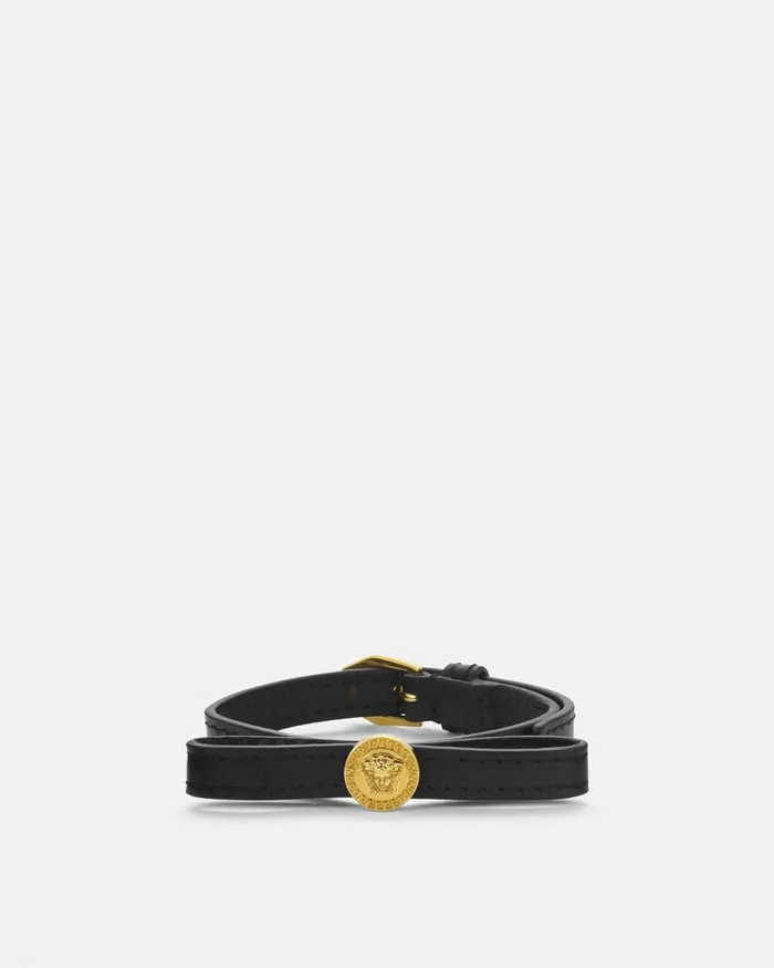 Versace Bracelets Women Gianni Ribbon Leather Bracelet Blackgold