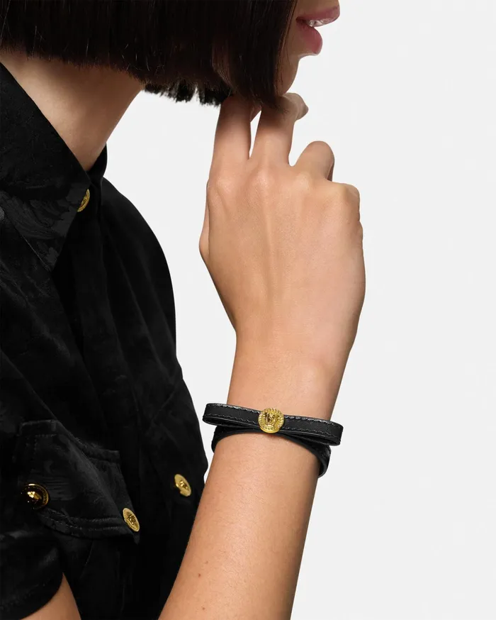 Versace Bracelets Women Gianni Ribbon Leather Bracelet Blackgold