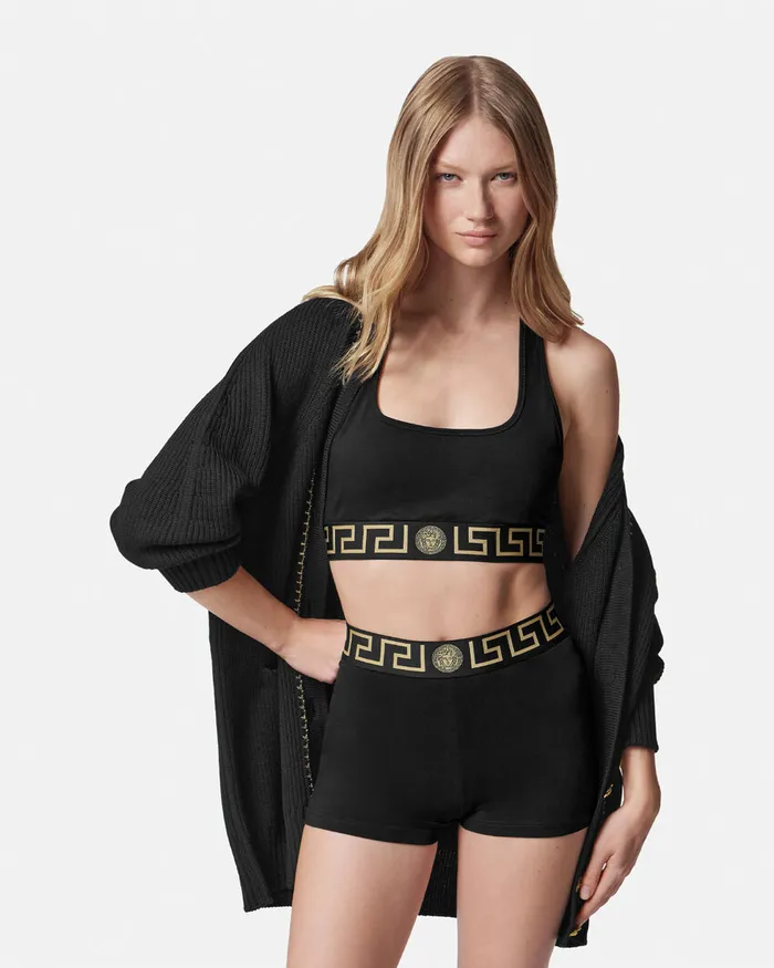 Versace Bras and Briefs Women Greca Border Scoop Bralette Black