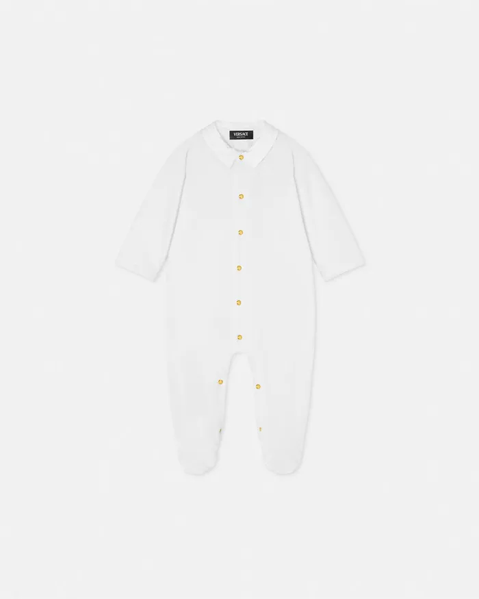 Versace Clothing Kids Velvet Greca Baby Sleepsuit White