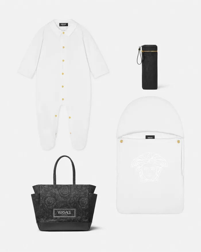 Versace Clothing Kids Velvet Greca Baby Sleepsuit White