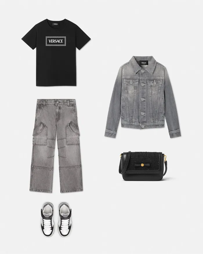 Versace Denim Kids Cargo Jeans Gray