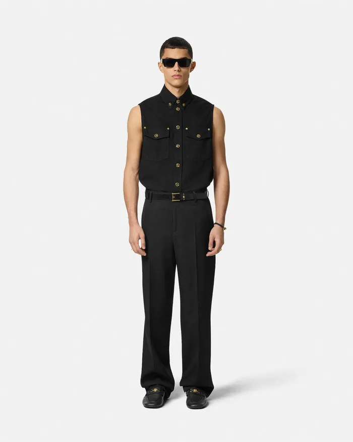 Versace Denim Men Denim Shirt Vest Black