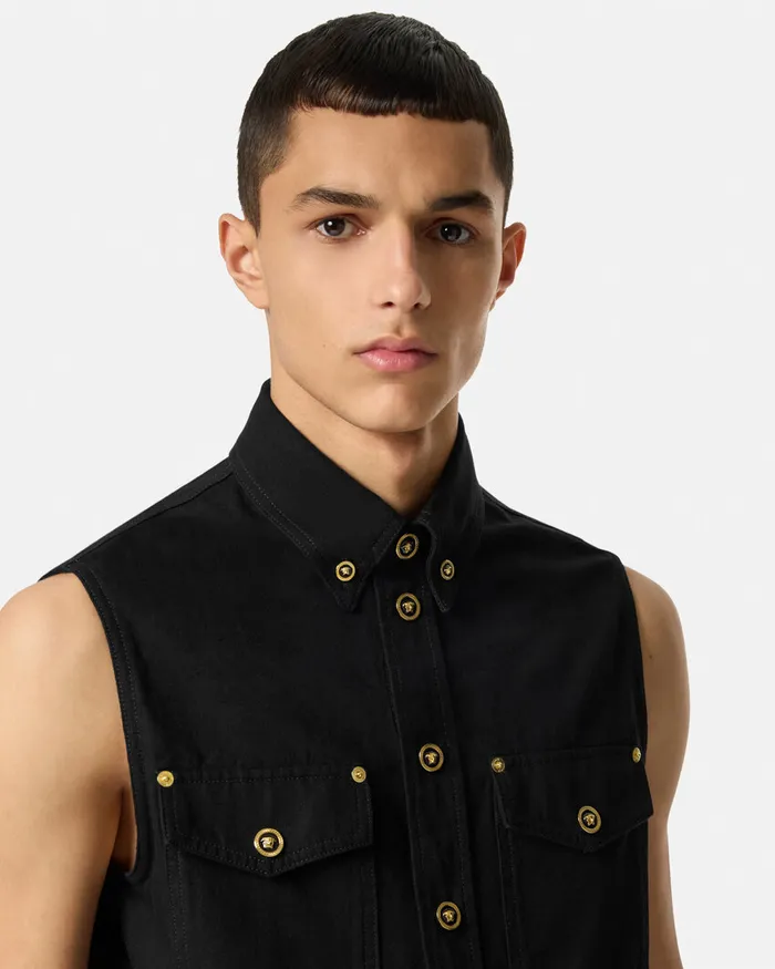 Versace Denim Men Denim Shirt Vest Black