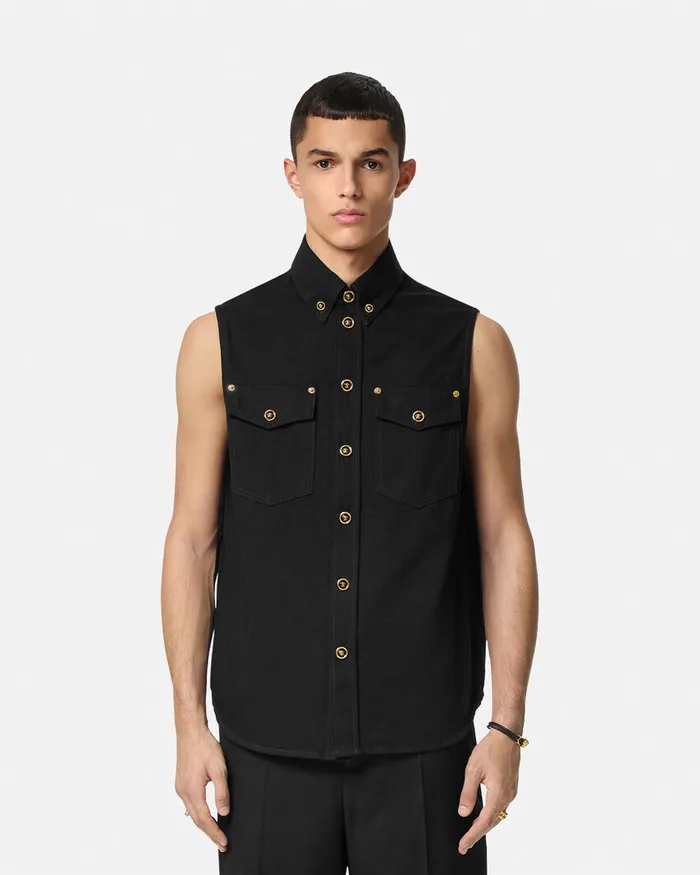 Versace Denim Men Denim Shirt Vest Black