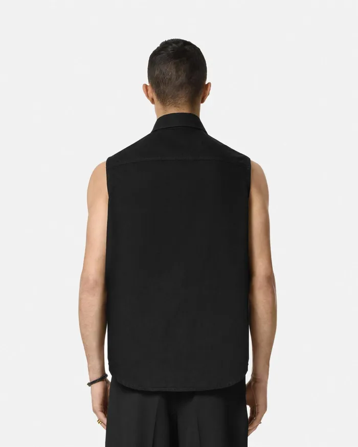 Versace Denim Men Denim Shirt Vest Black