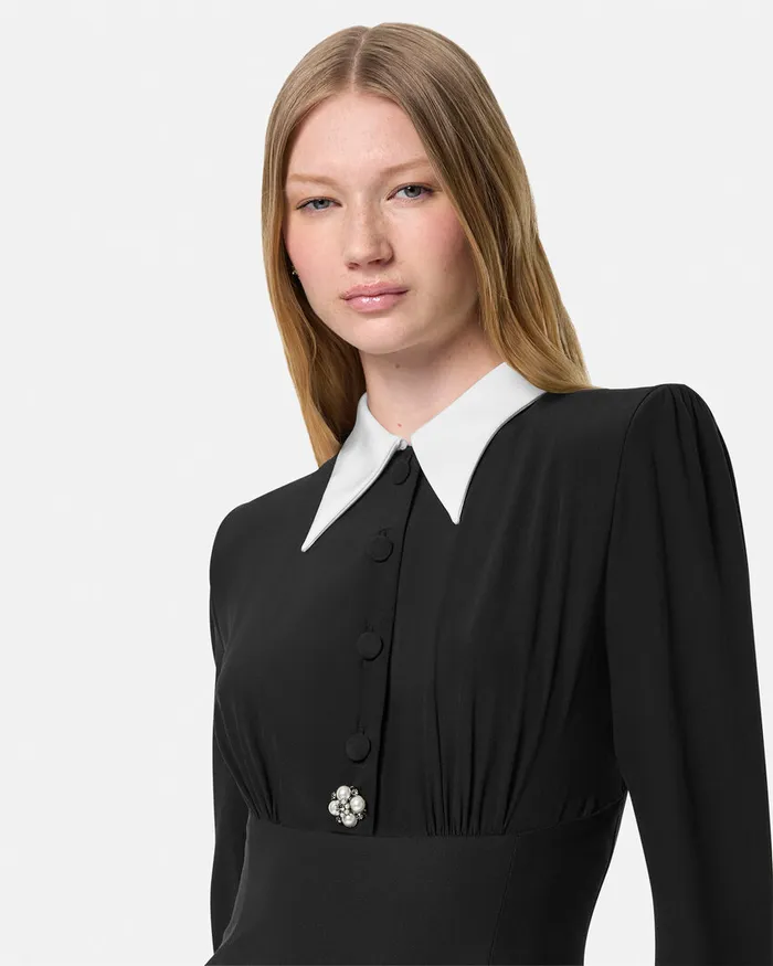 Versace Dresses Women ContrastCollar Silk Crpe Mini Dress Black