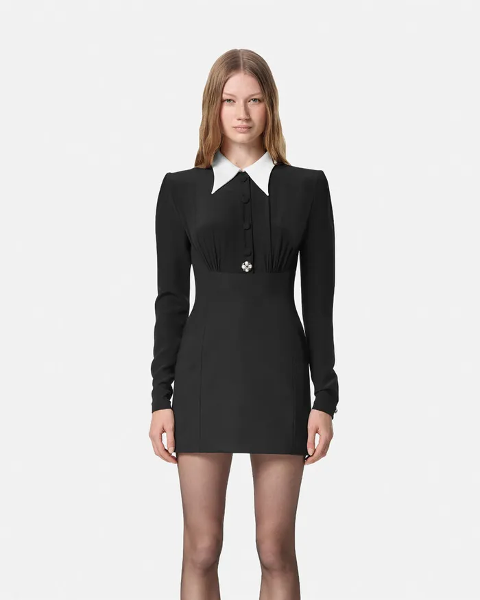 Versace Dresses Women ContrastCollar Silk Crpe Mini Dress Black