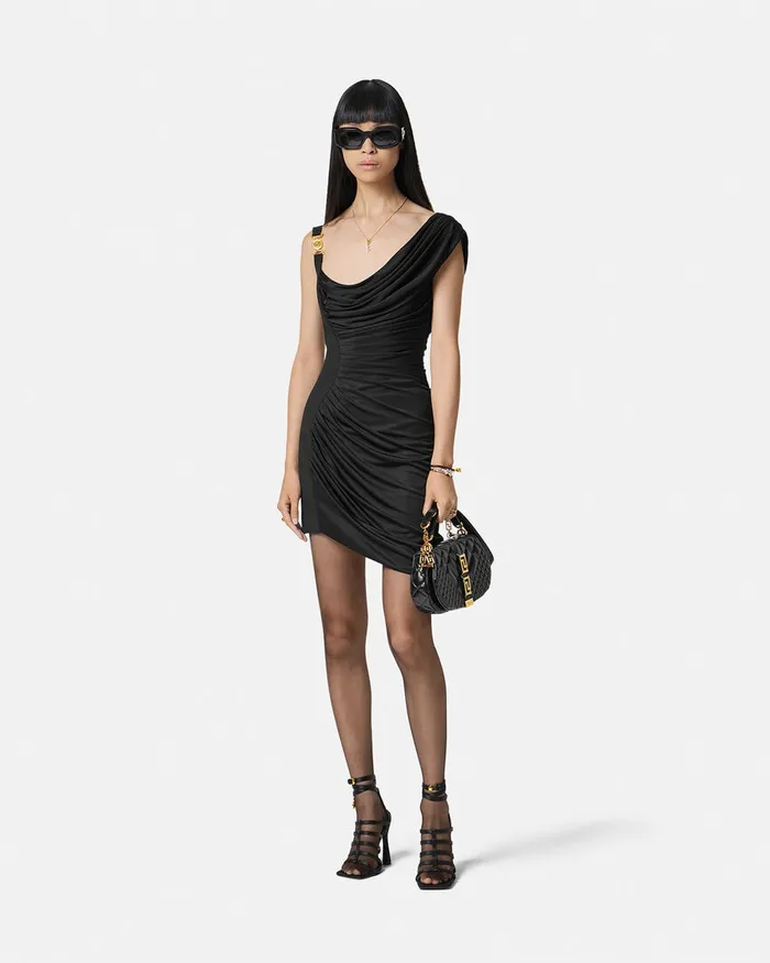 Versace Dresses Women Medusa 03995 Draped Mini Dress Black