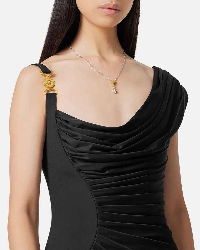 Versace Dresses Women Medusa 03995 Draped Mini Dress Black