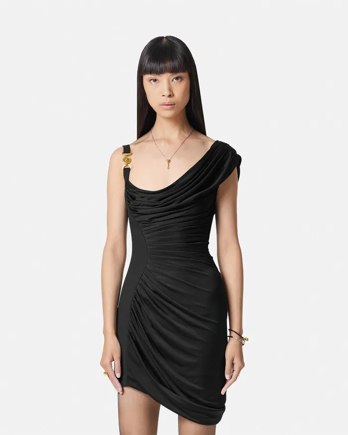 Versace Dresses Women Medusa 03995 Draped Mini Dress Black