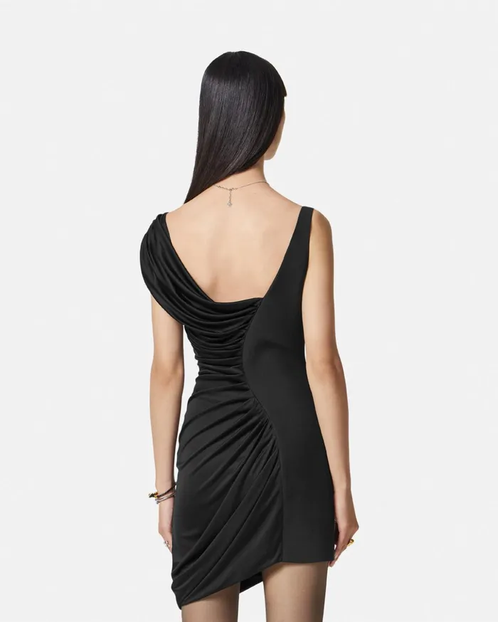 Versace Dresses Women Medusa 03995 Draped Mini Dress Black