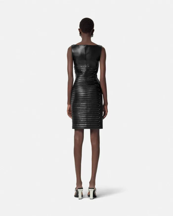 Versace Dresses Women Plong Leather Scoop Fitted Mini Dress Black