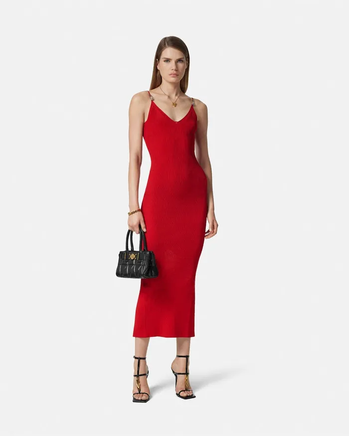 Versace Dresses Women Safety Pin Knit Slip Midi Dress Red