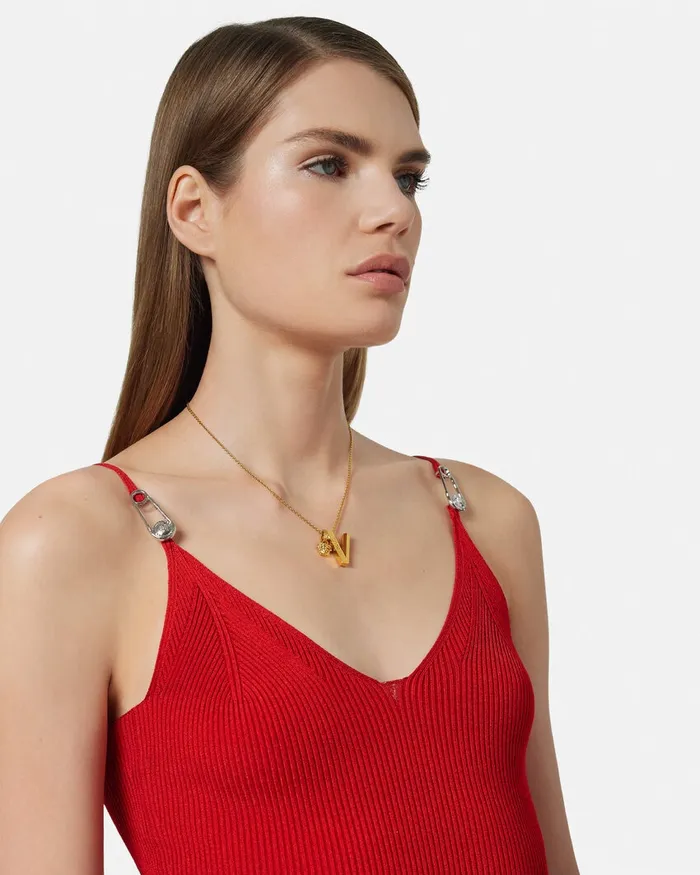 Versace Dresses Women Safety Pin Knit Slip Midi Dress Red