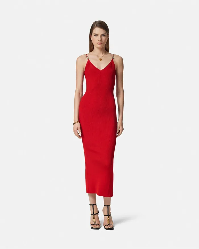 Versace Dresses Women Safety Pin Knit Slip Midi Dress Red