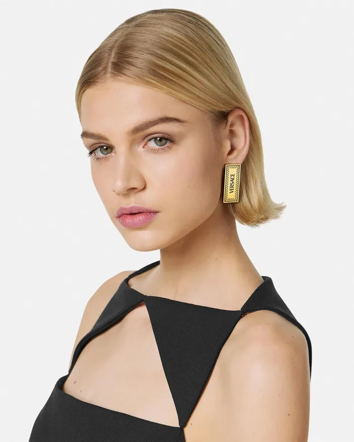 Versace Earrings Women 90s Vintage Logo Earrings Blackgold
