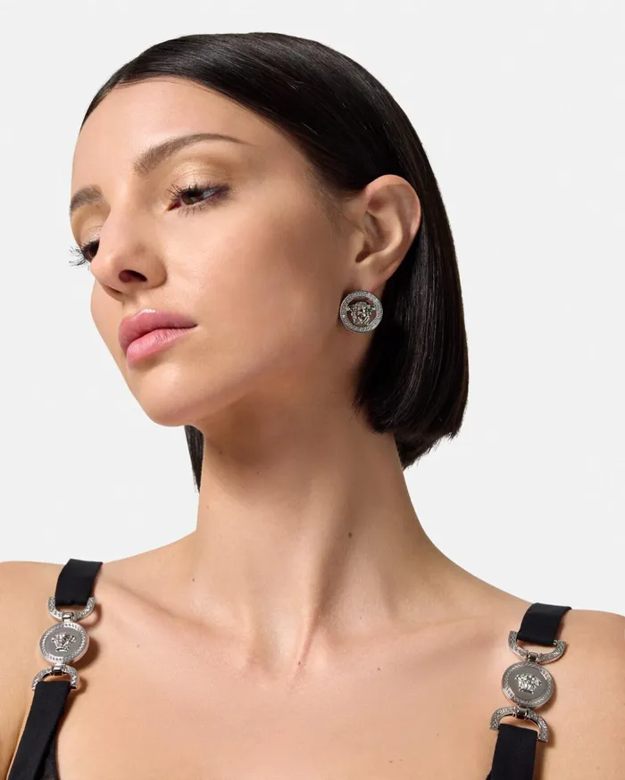 Versace Earrings Women Crystal Medusa 03995 Earrings Silver