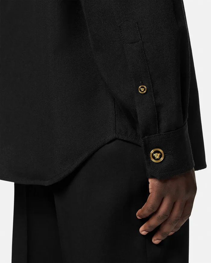 Versace Jackets and Coats Men Gabardine Wool Overshirt Black