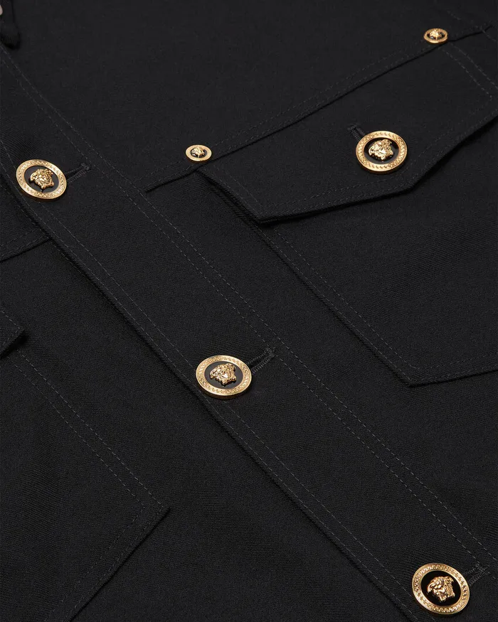 Versace Jackets and Coats Men Gabardine Wool Overshirt Black