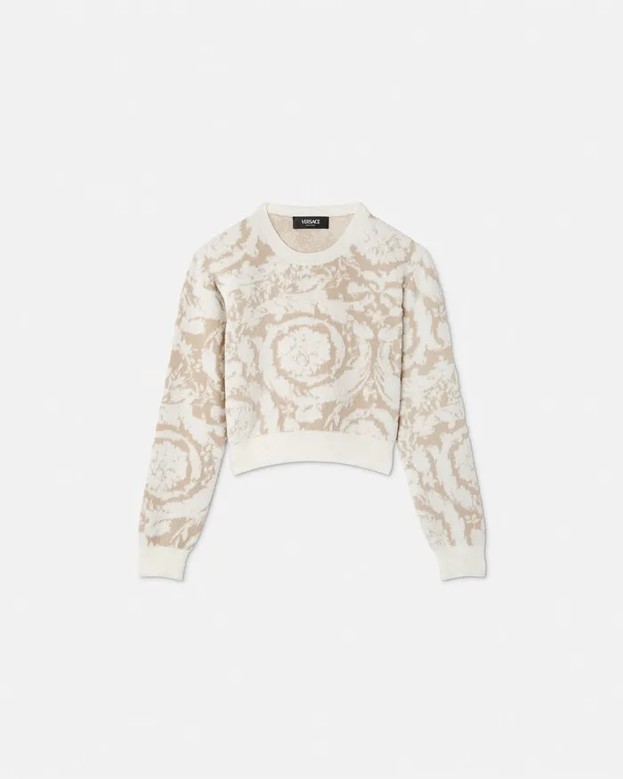 Versace Knitwear and Sweatshirts Kids Barocco Jacquard Chenille Sweater Beige