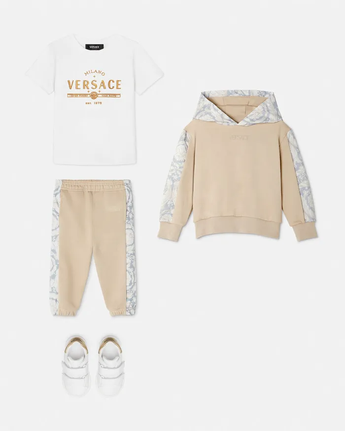 Versace Knitwear and Sweatshirts Kids Barocco Paneled Hoodie Beigeprint