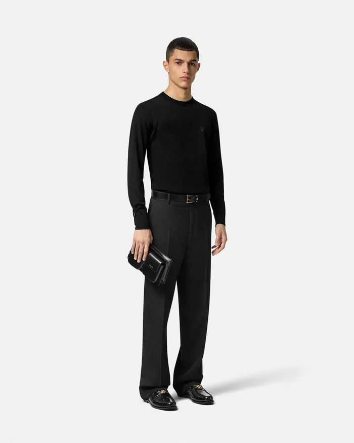 Versace Knitwear Men Embroidered WoolBlend Sweater Black