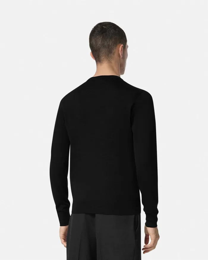 Versace Knitwear Men Embroidered WoolBlend Sweater Black