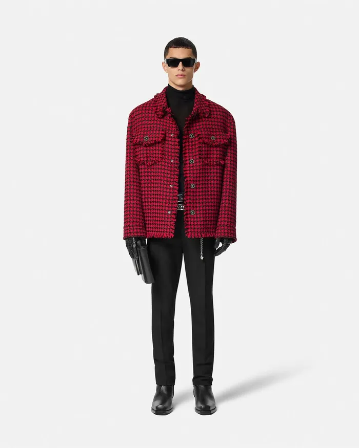 Versace Knitwear Men Merino Wool Fitted Ribbed Knit Top Black