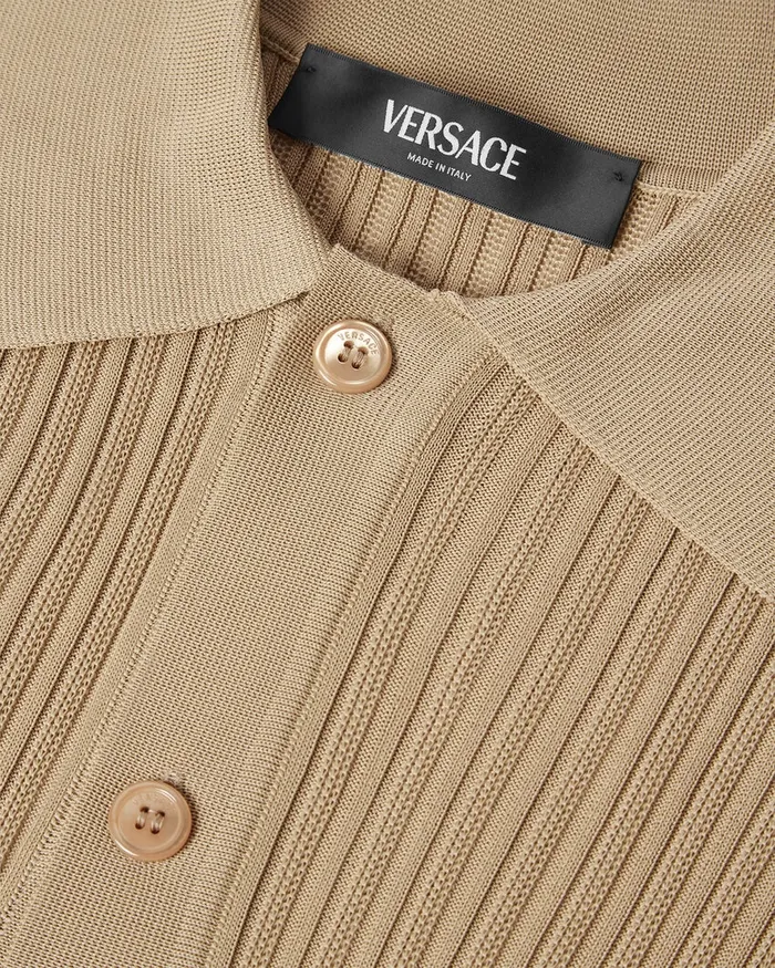 Versace Knitwear Men Ribbed Knit Cardigan Beige