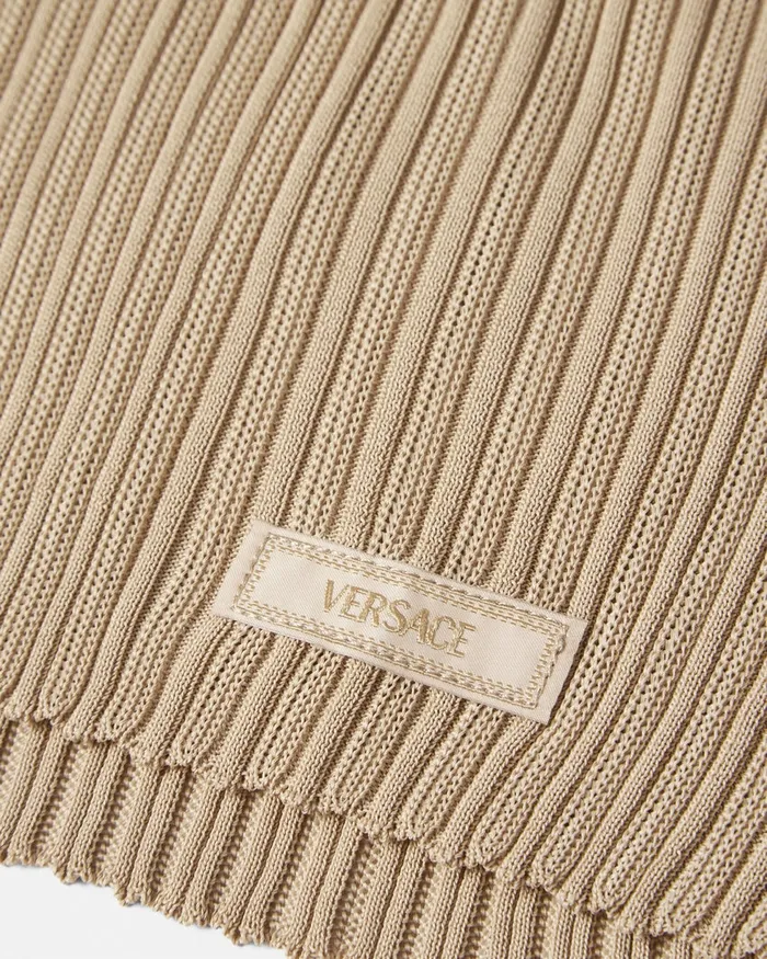 Versace Knitwear Men Ribbed Knit Cardigan Beige