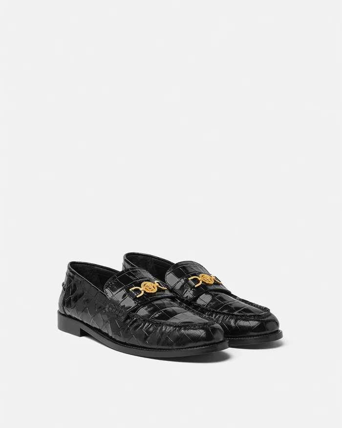 Versace Loafers and Slippers Men CrocEffect Medusa 03995 Loafers Blackgold