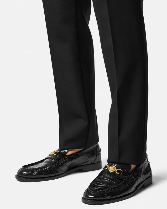 Versace Loafers and Slippers Men CrocEffect Medusa 03995 Loafers Blackgold