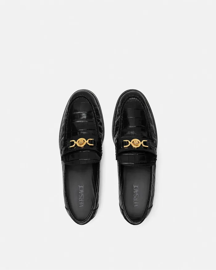 Versace Loafers and Slippers Men CrocEffect Medusa 03995 Loafers Blackgold