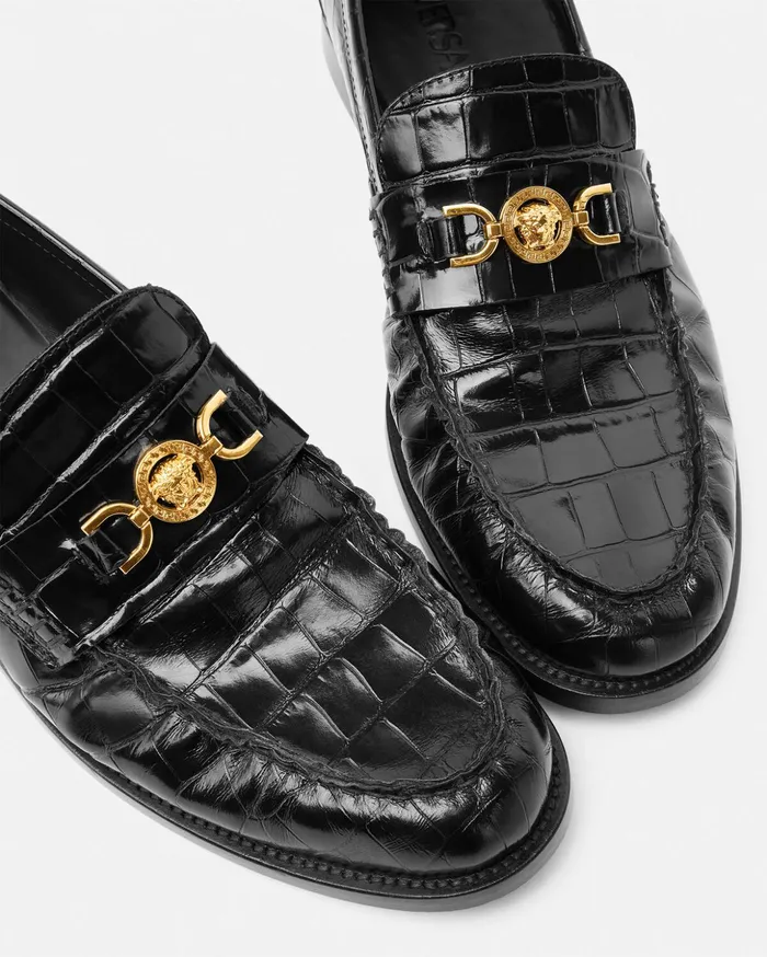 Versace Loafers and Slippers Men CrocEffect Medusa 03995 Loafers Blackgold