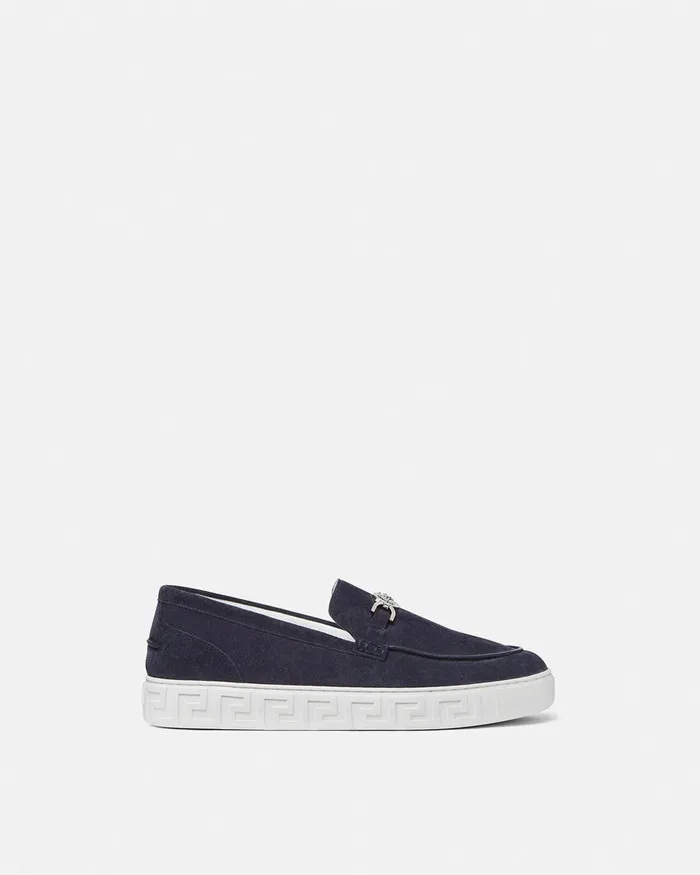 Versace Loafers and Slippers Men Medusa 03995 Suede Greca Loafers Blue
