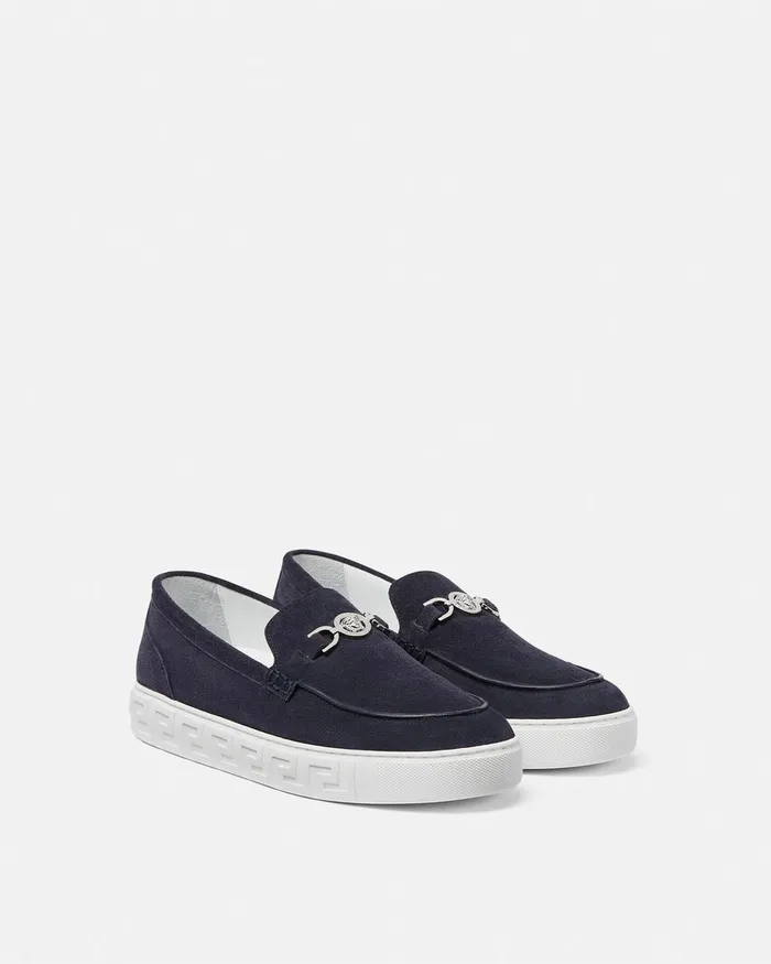 Versace Loafers and Slippers Men Medusa 03995 Suede Greca Loafers Blue