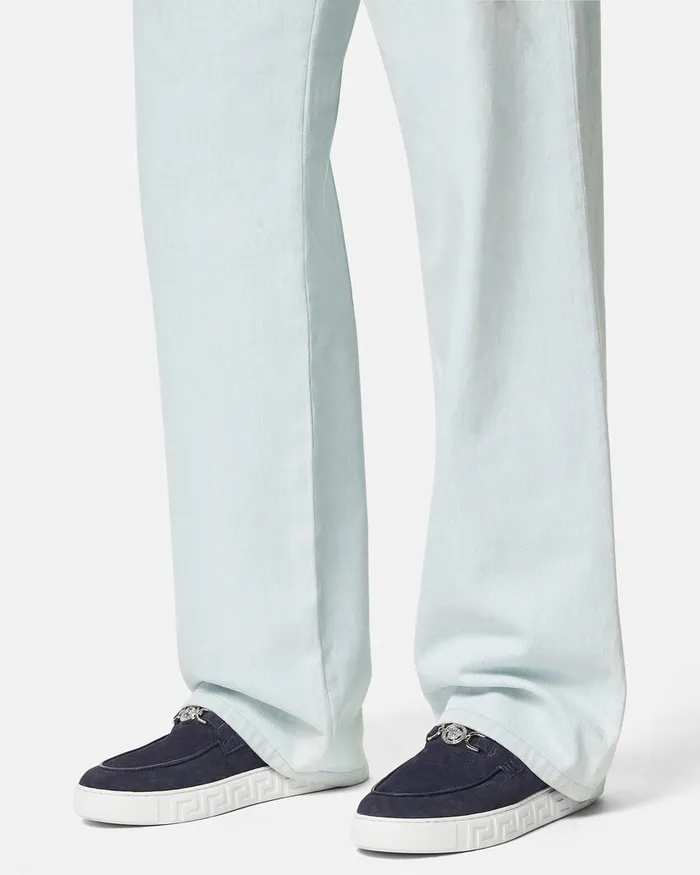 Versace Loafers and Slippers Men Medusa 03995 Suede Greca Loafers Blue