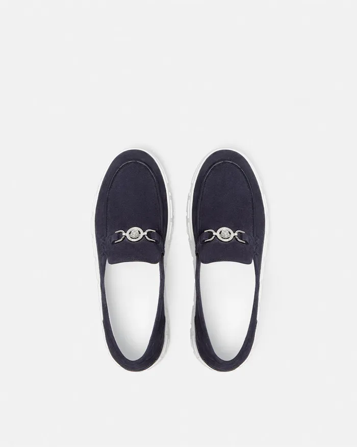 Versace Loafers and Slippers Men Medusa 03995 Suede Greca Loafers Blue