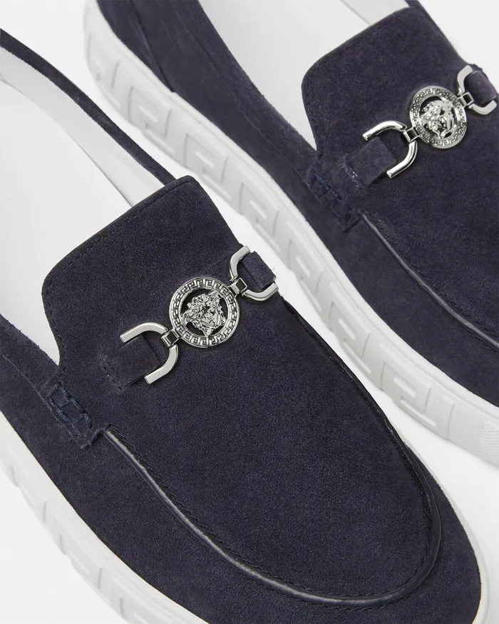 Versace Loafers and Slippers Men Medusa 03995 Suede Greca Loafers Blue