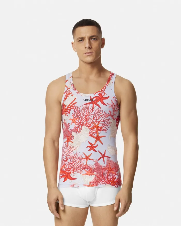 Versace Loungewear and Pajamas Men Barocco Sea Ribbed Tank Top Blueprint