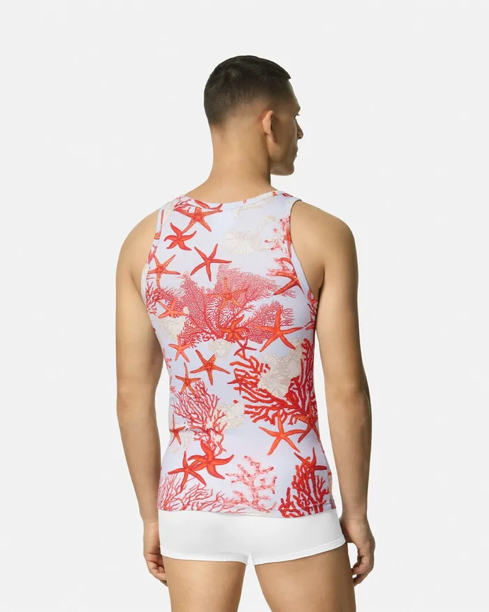 Versace Loungewear and Pajamas Men Barocco Sea Ribbed Tank Top Blueprint
