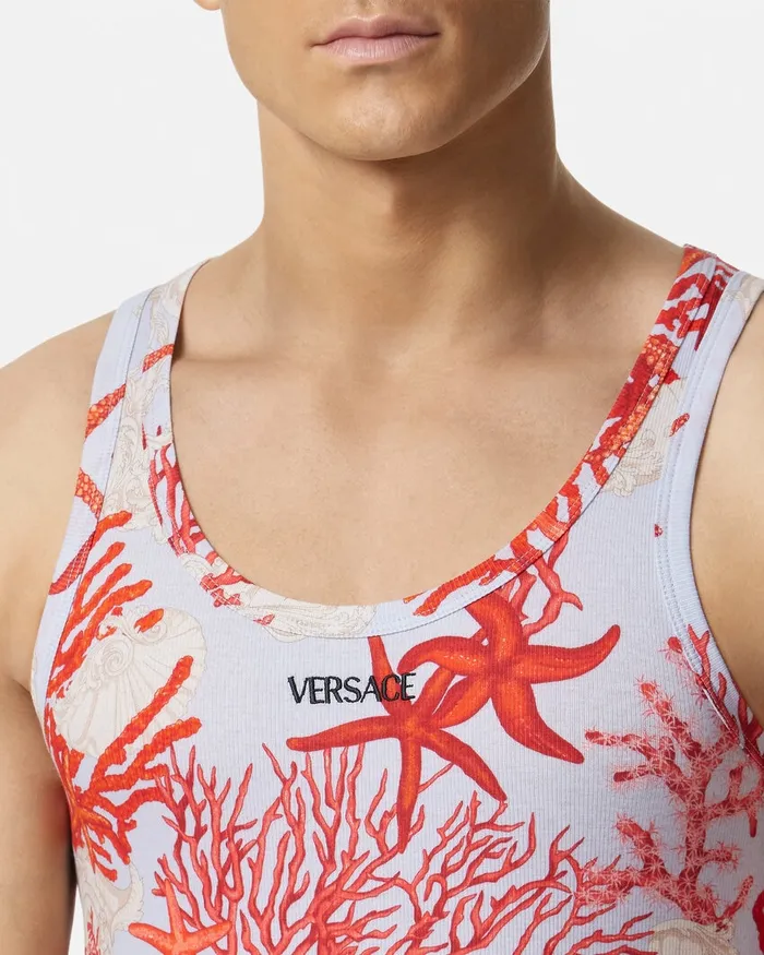 Versace Loungewear and Pajamas Men Barocco Sea Ribbed Tank Top Blueprint