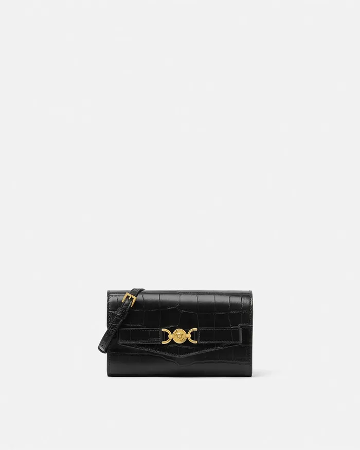 Versace Mini Bags and Clutches Women CrocEffect Medusa 03995 Crossbody Bag Blackgold