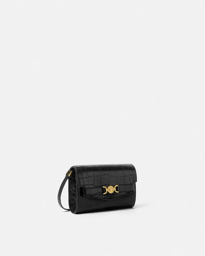 Versace Mini Bags and Clutches Women CrocEffect Medusa 03995 Crossbody Bag Blackgold
