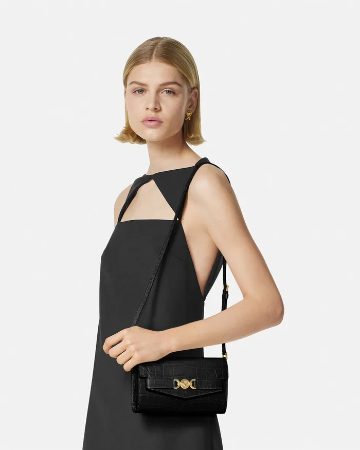 Versace Mini Bags and Clutches Women CrocEffect Medusa 03995 Crossbody Bag Blackgold