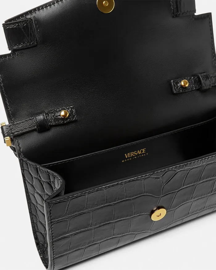 Versace Mini Bags and Clutches Women CrocEffect Medusa 03995 Crossbody Bag Blackgold