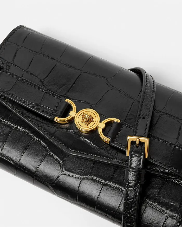Versace Mini Bags and Clutches Women CrocEffect Medusa 03995 Crossbody Bag Blackgold