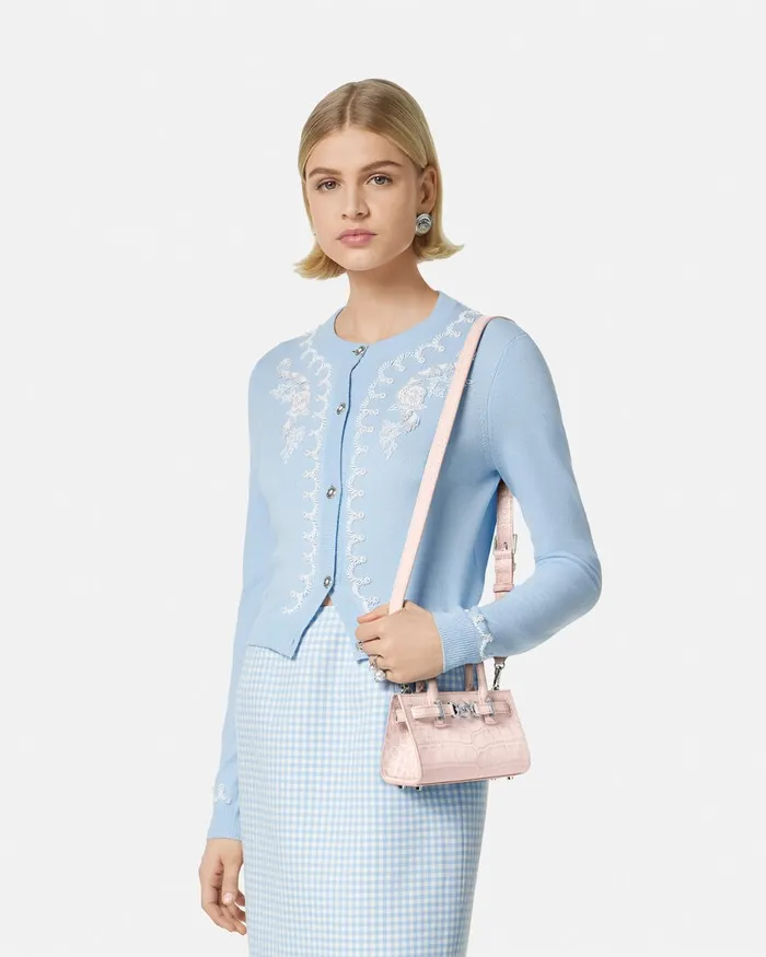 Versace Mini Bags and Clutches Women CrocEffect Medusa 03995 Mini Tote Bag Light Pink