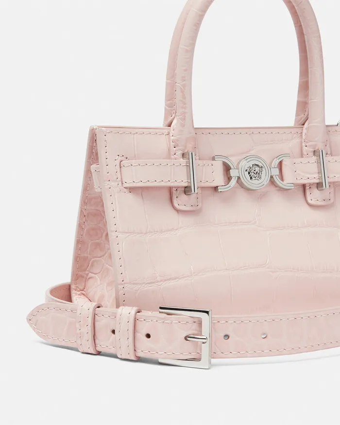 Versace Mini Bags and Clutches Women CrocEffect Medusa 03995 Mini Tote Bag Light Pink